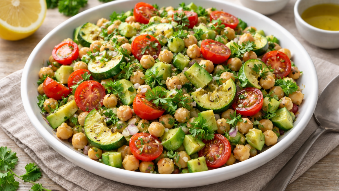 Insalata di ceci primaverile con olio extravergine di oliva