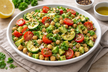 Insalata di ceci primaverile con olio extravergine di oliva
