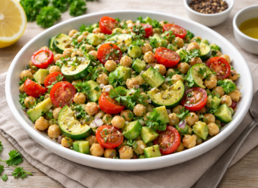 Insalata di ceci primaverile con olio extravergine di oliva